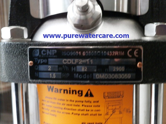 Pompa CNP Centrifugal Pump 1,5 HP CDLF2-11 Tampak Name Plate Pompa