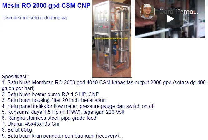 Mesin RO 2000 gpd CSM CNP  Rp.16.500.000,- Bisa kirim seluruh Indonesia WA: 0852-1730-4428